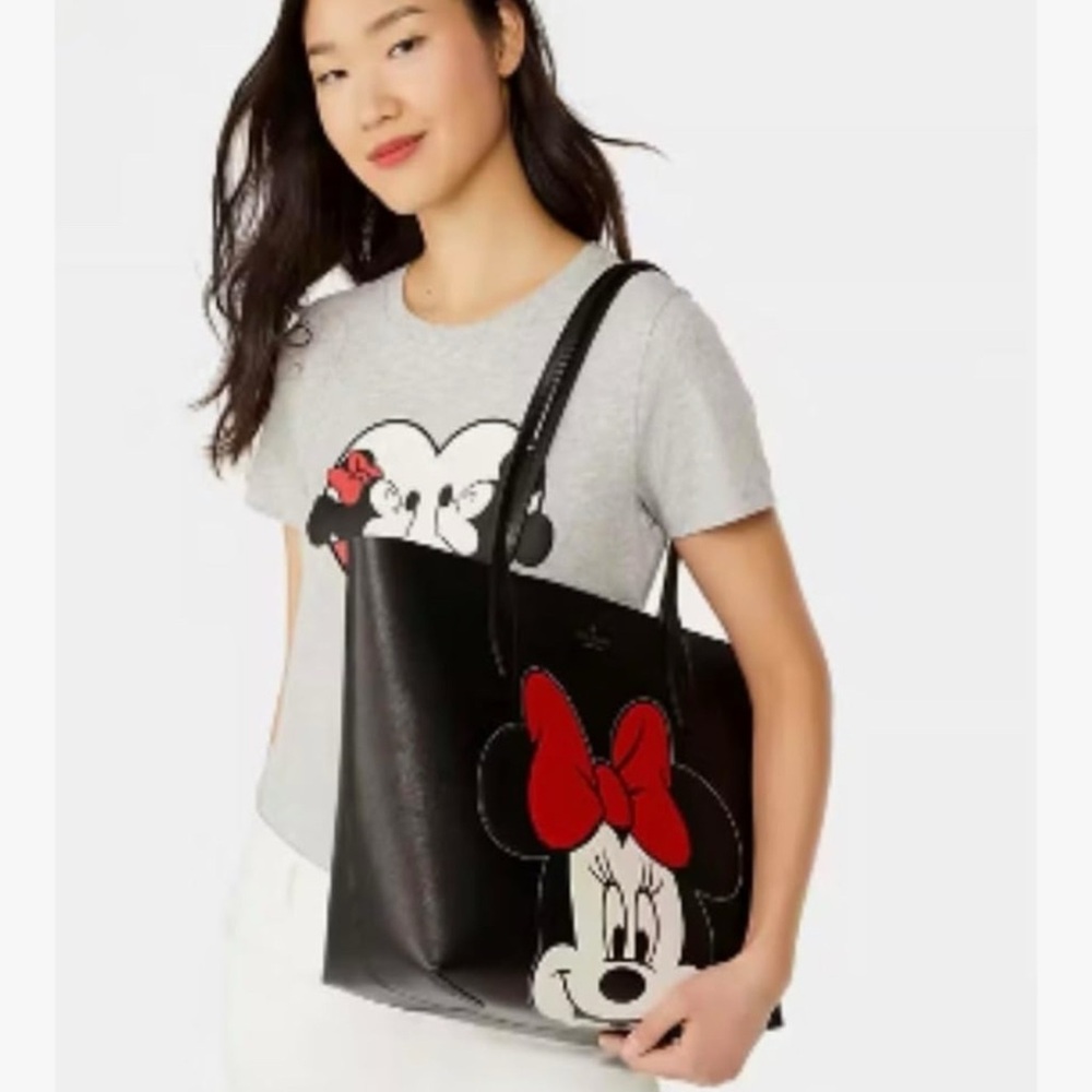 kate spade black tote with red bow Minnie Mouse graphic